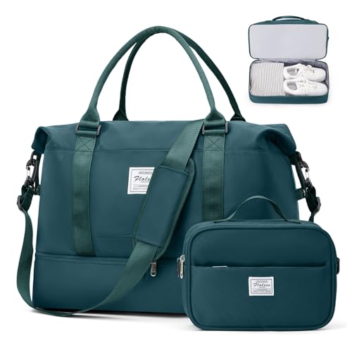 SEAFEW Borsone da Viaggio Donna, Bagaglio a Mano Borsa da Viaggio con Scomparto per le Scarpe, Borsa Sportiva Borsone da Palestra Grande, Borsa da Weekend, Borsa per Ospedale,C4 Blu pavone