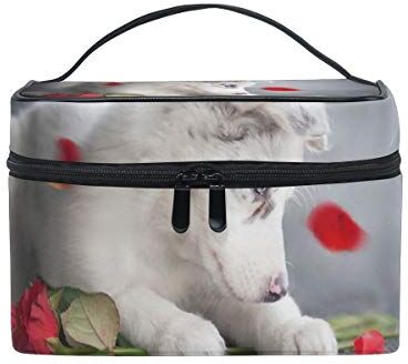 hengpai Dogs Little Funny Puppy Red Roses Trousse per cosmetici da viaggio per il trucco dei treni organizer per le donne