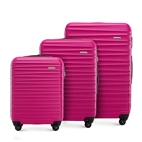 WITTCHEN Valigia da viaggio Bagaglio a mano Valigia da cabina Valigia rigida in ABS con 4 ruote girevoli Serratura a combinazione Maniglia telescopica GROOVE Line Set di 3 valigie Rosa