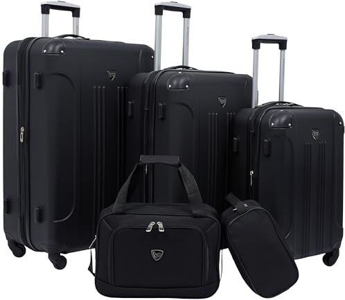 Travelers Club Set di valigie Sky+, Nero, Set da 5 pz, Chicago Hardside Trolley Espandibile