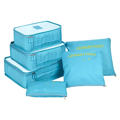 Coolzon Organizer Valigie Packing Cube,  Organizer Viaggio Sacchetti per Valigia Travel Organizer Cubi Organizzatori, Set di 6, Lago Blu