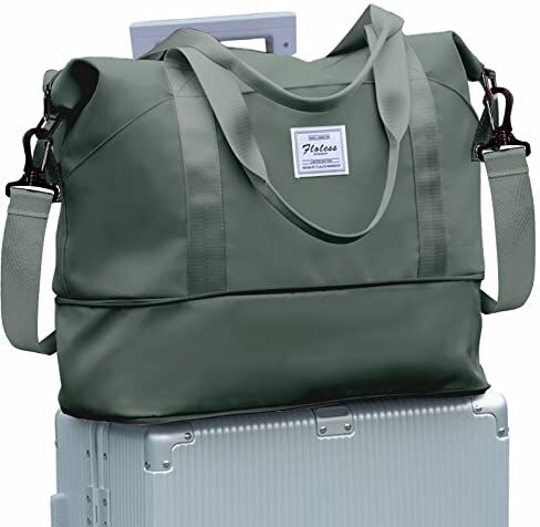 SEAFEW Borsone da Viaggio Borsone Palestra Donne, Grande impermeabile Borsa da Viaggo Donna Weekend Borsa Palestra con tasca bagnata A6-Verde militare