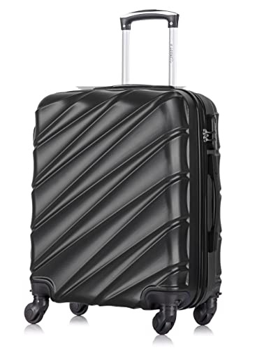 Leone Valigia Trolley Bagaglio a mano Rigido Ultraleggero in ABS 4 Ruote Autonome (Nero, 230 Valigia 56x45x25cm)