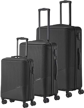 travelite Set di Valigie a 3 Pezzi e 4 Ruote, Misure L/M/S, Serie di Valigie BALI Trolley in ABS a Guscio Rigido con Chiusura a Combinazione TSA, Bagaglio a Mano Senza TSA, Nero