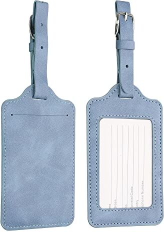 kwmobile Set 2x Targhetta Bagaglio a Mano Etichetta Valigia Stiva Tesserino Indirizzo Antismarrimento Accessorio da Viaggio in Similpelle grigio blu