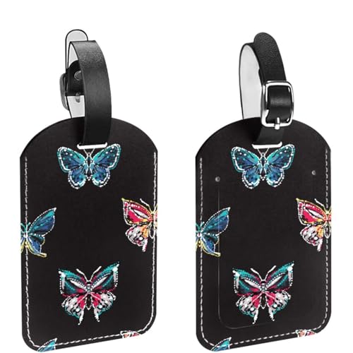 MUOOUM 2 etichette per bagagli blu tropicale rosa farfalla insetti modello valigia etichette per viaggio