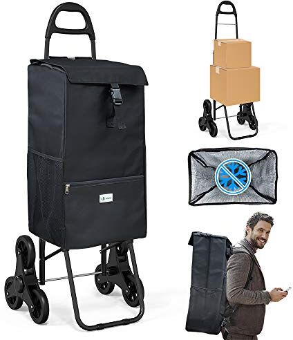 VOUNOT Carrello Spesa Pieghevole con 3 Ruote per Scale, Carrello Portaspesa con Borsa Termico, 40 L, Nero