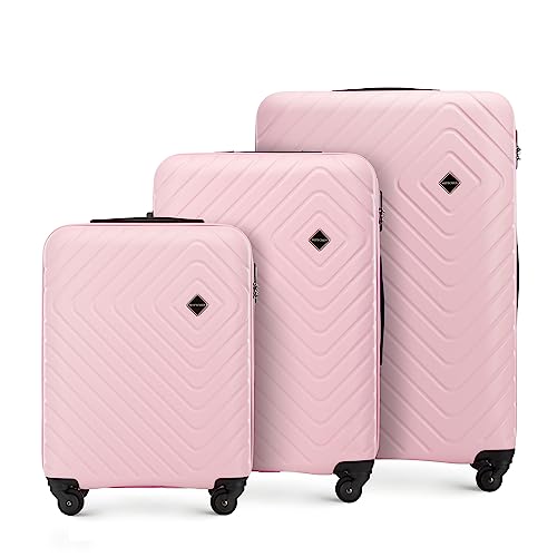 WITTCHEN Cube line Set di 3 valigie in ABS con Goffratura Geometrica 4 Ruote Manico telescopico Serratura a combinazione Taglia (S+M+L) Rosa chiaro