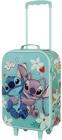 Disney Lilo e Stitch Love-Valigia Trolley Soft 3D, Turchese, 17 x 33 x 52 cm, Capacità 26 L