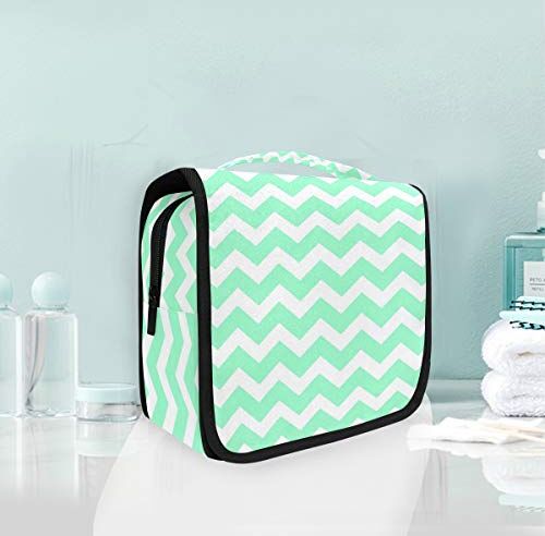 FANTAZIO Beauty case multifunzionale con motivo a zigzag, colore: Verde