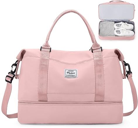 SEAFEW Borsone da Viaggio Donna, Bagaglio a Mano Borsa da Viaggio con Scomparto per le Scarpe, Borsa Sportiva Borsone da Palestra Grande, Borsa da Weekend, Borsa per Ospedale,A3 rosa