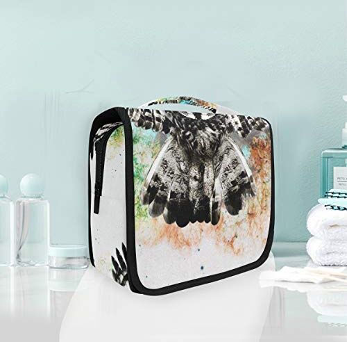 FANTAZIO Beauty case multifunzionale 3D nero e bianco gufo portatile impermeabile da viaggio organizer borsa organizer per donne ragazze