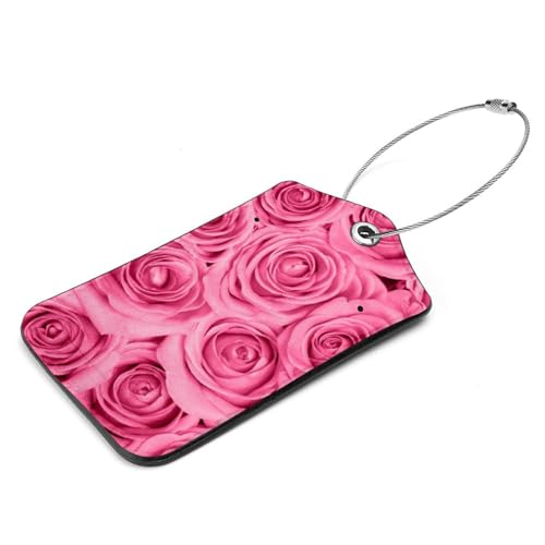 Generic Confezione da 2 etichette per bagagli in pelle rosa naturale rosa rosa per valigie con etichetta identificativa e anello in acciaio inox, per donne e uomini, etichette da viaggio per bagagli