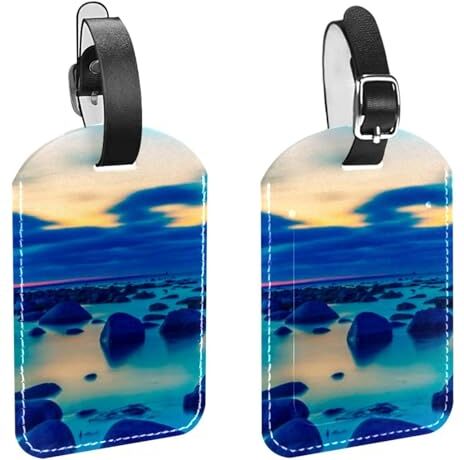 MUOOUM Blue Sky Beach Stones Etichette per valigie da viaggio, in pelle, set da 2