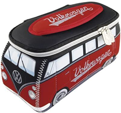 Brisa VW Collection Volkswagen Beauty-case da viaggio in Neoprene, porta oggetti con manico, Campervan Bus T1 design (Rosso & Nero/Grande)