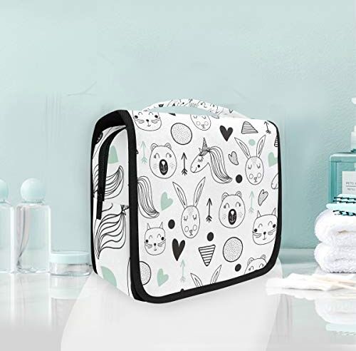 FANTAZIO Beauty case da viaggio con unicorno, colore: bianco e nero