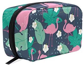 AJINGA Rosa Fenicottero Verde Lasciare Bianco Fiore Cosmetici Borsa Da Viaggio Cerniera Borsa Da Donna Quadrato Spazzole Trucco