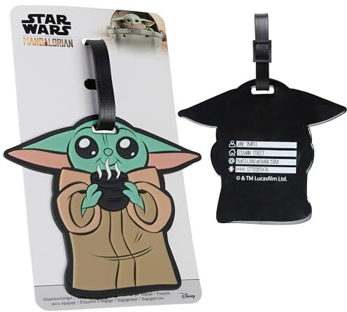 Disney Etichetta da Valigia Divertente, Etichette per Bagagli Portanome, Luggage Tag, Targhetta Valigia Aereo Stitch (Verde Baby Yoda)