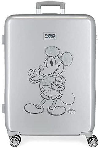 Disney Mickey 100 Valigia Media Grigia 48x68x26 cm ABS rigido Chiusura laterale a combinazione 70L 3 kg 4 Doppie ruote