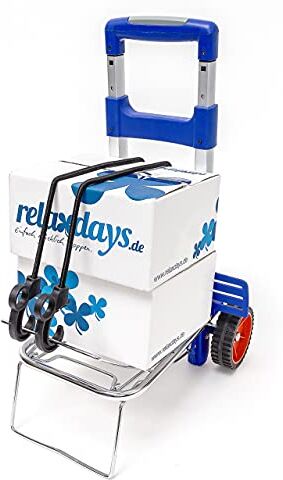 Relaxdays Carrello Portapacchi, Carrellino da Trasporto con Ruote, Trolley Porta Pacchi Pieghevole, in Alluminio, Blu