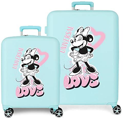 Disney Minnie Cuore Turchese Set Valigia 55/70 cm ABS Rigido Chiusura TSA Integrata 88L 6,8 kg 4 Doppie Ruote Bagaglio a Mano