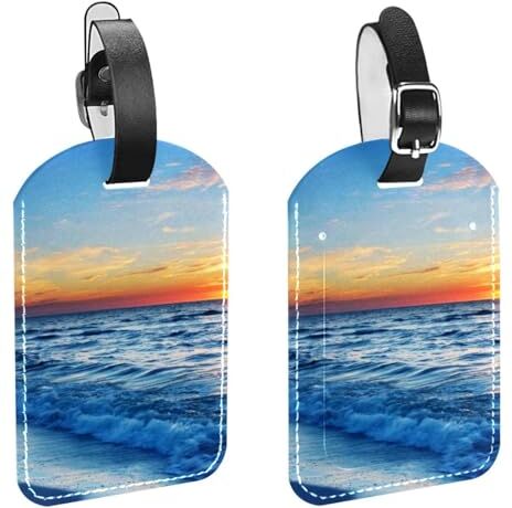 MUOOUM Blue Sea Water and Sunset Etichette in pelle per valigie da viaggio, set da 2