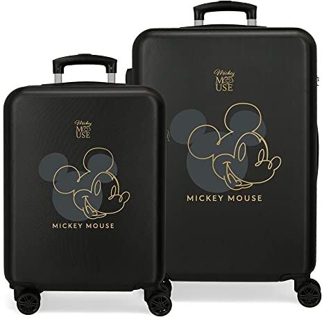 Disney Mickey Outline Set di valigie Nero 55/65 cm Rigida ABS Chiusura a combinazione laterale 91L 6 kg 4 ruote doppie, Nero, Set di valigie