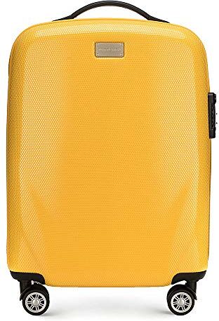 WITTCHEN PC Ultra Light Bagaglio a mano Piccola valigia Valigia da viaggio Valigia da cabina in Policarbonato Quattro ruote doppie Lucchetto TSA Manico alluminio telescopico Taglia S Giallo