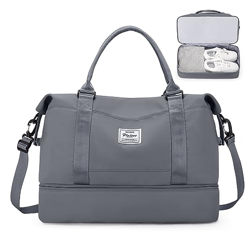 SEAFEW Borsone da Viaggio Donna, 45x36x20 Easyjet Bagaglio a Mano Borsa da Viaggio con Scomparto per le Scarpe, Borsa Sportiva Borsone da Palestra Grande, Borsa da Weekend,E12-Grigio ardesia