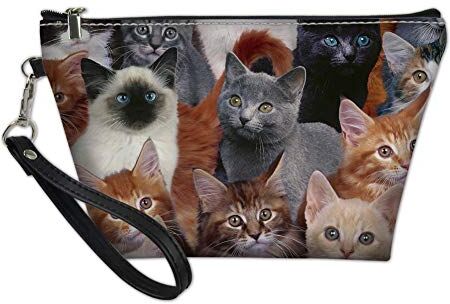 Showudesigns Trousse da donna con gatto, impermeabile, da viaggio, in pelle PU, con cerniera