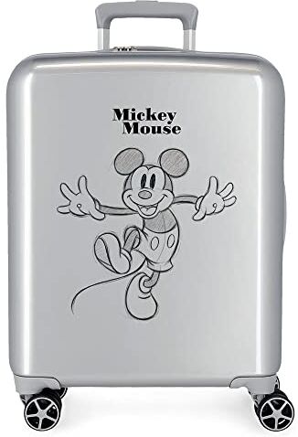 Disney Valigia cabina  100 Mickey Joyful Happy Grey 40x55x20 cm ABS rigido Chiusura TSA integrata 38.4L 2 kg 4 doppie ruote bagaglio a mano