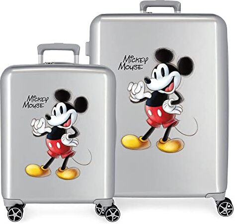 Disney Set valigie  100 Mickey Joyful Grigio 55/70 cm ABS rigido Lucchetto TSA integrato 119L 6 kg 4 doppie ruote bagaglio a mano