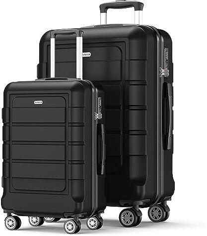 SHOWKOO Set di Valigie Rigide 2 Pezzi Espandibile ABS+PC Leggero Ultra Durevole Valigia Trolley da Viaggio con Chiusura TSA e 4 Ruote Doppie (M-XL, Nero)