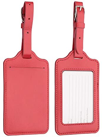 kwmobile Set 2x Targhetta Bagaglio a Mano Etichetta Valigia Stiva Tesserino Indirizzo Antismarrimento Accessorio da Viaggio in Similpelle rosso scuro