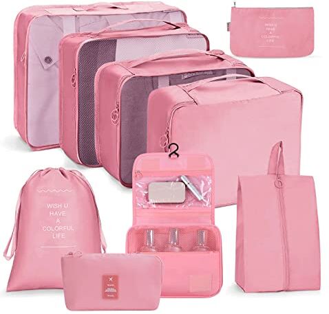 OSDUE Organizer Valigie, 9 Pcs Sistema di Cubo di Viaggio, Separatori Buste Viaggio Travel Organizer, Abbigliamento Intimo Calzature Organizzatori Sacchi Valigia di Stoccaggio Set