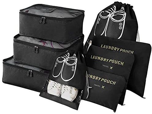 Vicloon Organizer Valigie, 8Pcs Sistema di Cubo di Viaggio, Separatori Buste Viaggio Travel Organizer, Abbigliamento Intimo Calzature Organizzatori Sacchi Valigia di Stoccaggio Set