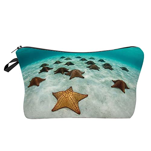 CJFael Borsa cosmetica da donna con chiusura a cerniera per appendere il foro cosmetico in poliestere Seashell Starfish Stampa di grande capacità Borsa da toilette per le vacanze 1