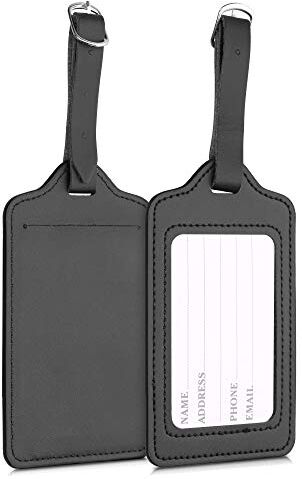 kwmobile Set 2x Targhetta Bagaglio a Mano Etichetta Valigia Stiva Tesserino Indirizzo Antismarrimento Accessorio da Viaggio in Similpelle nero