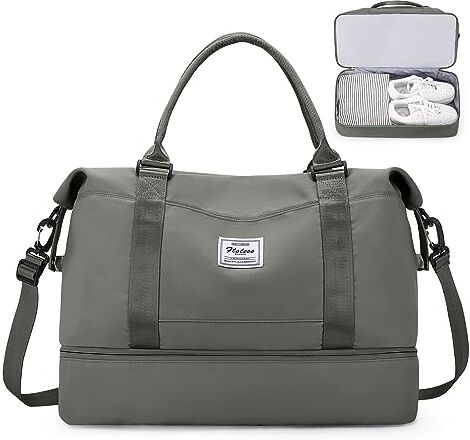 SEAFEW Borsone da Viaggio Donna, 45x36x20 Easyjet Bagaglio a Mano Borsa da Viaggio con Scomparto per le Scarpe, Borsa Sportiva Borsone da Palestra Grande, Borsa da Weekend,E2-Verde militare