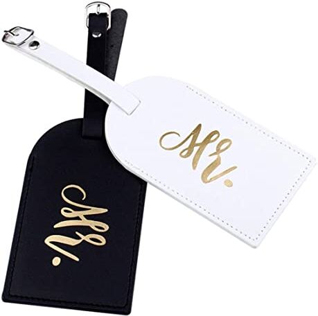 XPEX XPE 2 Pezzi Viaggio Bagagli Tag Ricamo,Etichette per Valigie Aereo,Etichetta Valigia,Bagaglio Accessori da Viaggio Luggage Tags, Regalo Sposi,Matrimonio idee Gadget,Gadget Matrimonio-Nero e Bianco