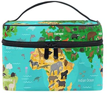 BALII Trousse da viaggio con mappa del mondo di animali cartoni animati