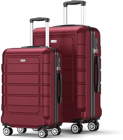 SHOWKOO Set di Valigie Rigide 2 Pezzi Espandibile ABS+PC Leggero Ultra Durevole Valigia Trolley da Viaggio con Chiusura TSA e 4 Ruote Doppie (M-L, Rosso)