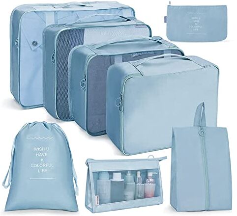 OSDUE Organizer Valigie, 8 Pezzi Sistema di Cubo di Viaggio, Separatori Buste Viaggio Travel Organizer, Abbigliamento Intimo Calzature Organizzatori Sacchi Valigia di Stoccaggio Set