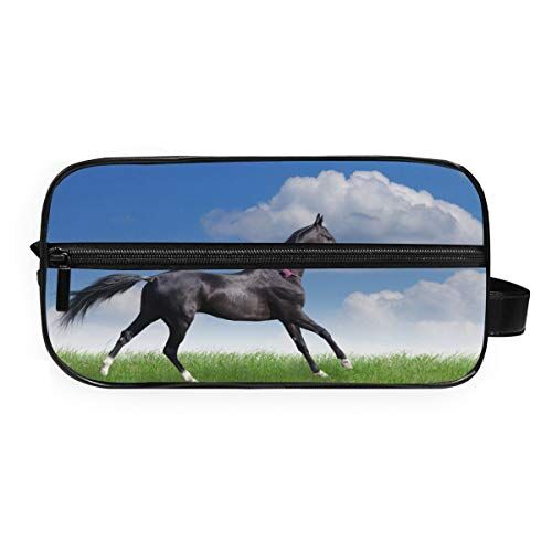 FANTAZIO Beauty case da bagno, motivo: cavallo nero su erba