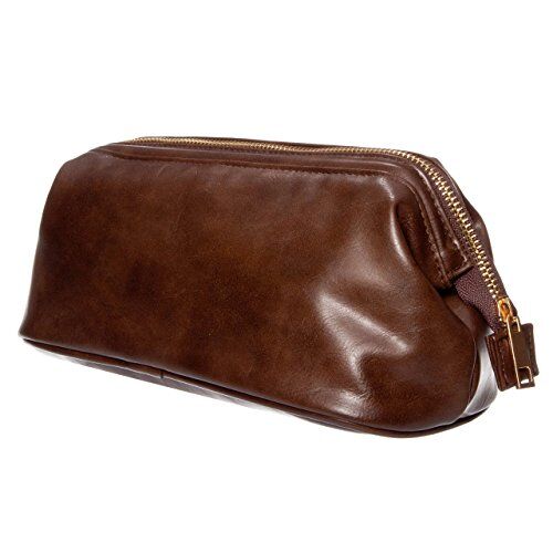 SANJO Classic Wash bag in ecopelle, marrone, 26 cm