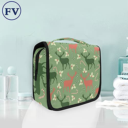 BEUSS Cervo Verde Rosa Appeso Pieghevole da Toilette Borsa da viaggio Trousse da Toilette Beauty Case per da Donna Ragazza