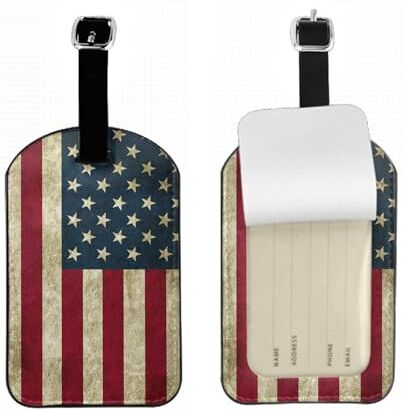 DTIGBVA Bandiera americana Grunge 1 pezzi etichetta bagaglio copertura privacy etichetta ID con cinghia e carta indirizzo per borsa da viaggio valigia