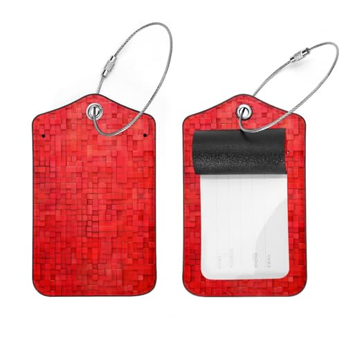 KQNZT Etichette per bagagli, confezione da 2 etichette per valigie, in ecopelle, etichette per bagagli, etichette per bagagli, confezione da 2, motivo moderno mosaico rosso