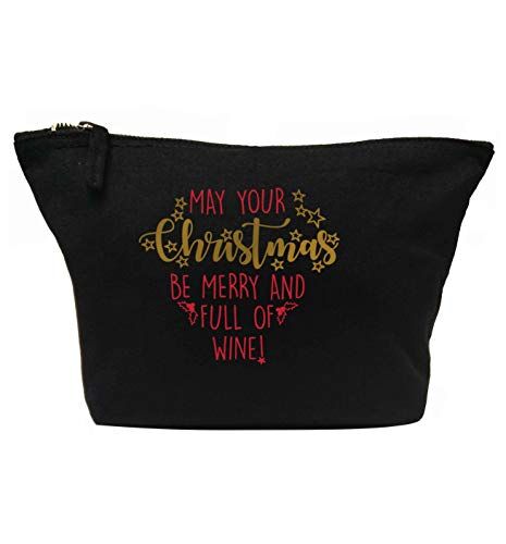 Creative Flox Trousse per trucchi, motivo natalizio con scritta "Merry Full Wine