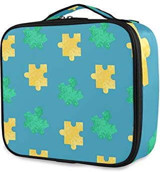 FANTAZIO Trousse per trucchi con motivo a puzzle, colore: Verde/Giallo